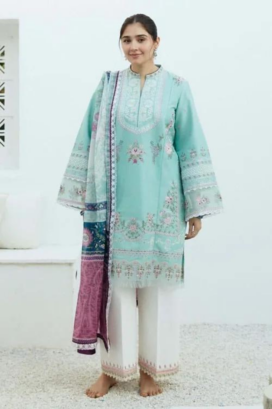 Zara ShahJahan Linen 3PC Embroidered AZ - 0110